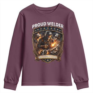 Proud Welder Whatever It Takes Youth Sweatshirt Vintage Mechanic Workwear TS12 Maroon Print Your Wear