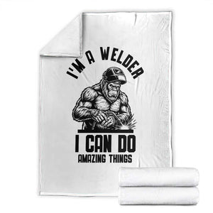 Funny Bigfoot Welder Throw Blanket I Can Do Amazing Things