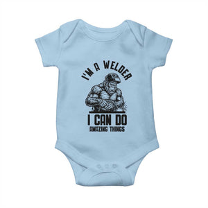 Funny Bigfoot Welder Baby Onesie I Can Do Amazing Things TS12 Light Blue Print Your Wear