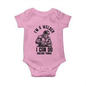Funny Bigfoot Welder Baby Onesie I Can Do Amazing Things TS12 Light Pink Print Your Wear