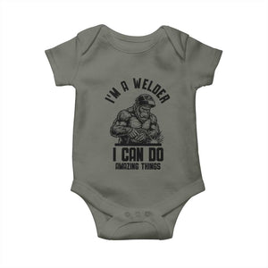 Funny Bigfoot Welder Baby Onesie I Can Do Amazing Things TS12 Military Green Print Your Wear