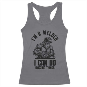 Funny Bigfoot Welder Racerback Tank Top I Can Do Amazing Things TS12 Charcoal Print Your Wear