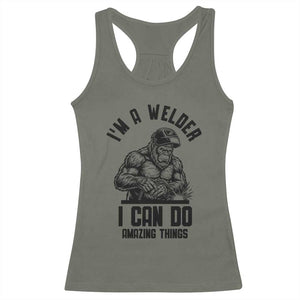 Funny Bigfoot Welder Racerback Tank Top I Can Do Amazing Things TS12 Military Green Print Your Wear