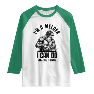 Funny Bigfoot Welder Raglan Shirt I Can Do Amazing Things TS12 White Kelly Green Print Your Wear