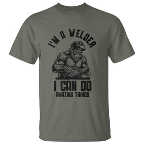 Funny Bigfoot Welder T Shirt I Can Do Amazing Things TS12 Military Green Print Your Wear