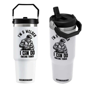 Funny Bigfoot Welder Flip Straw Tumbler I Can Do Amazing Things TS12 One Size: 30 oz White Print Your Wear