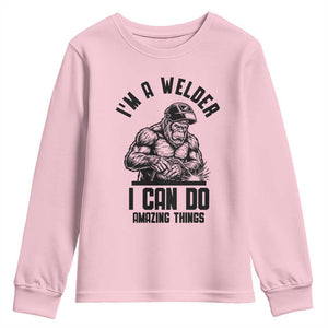 Funny Bigfoot Welder Youth Sweatshirt I Can Do Amazing Things TS12 Light Pink Print Your Wear