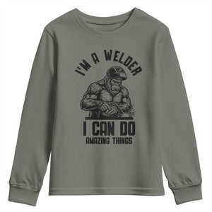 Funny Bigfoot Welder Youth Sweatshirt I Can Do Amazing Things TS12 Military Green Print Your Wear