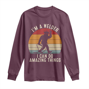 Funny Bigfoot Welding Gift Long Sleeve Shirt I Can Do Amazing Things With A Welder TS12 Maroon Print Your Wear