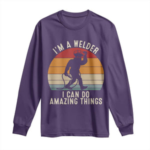 Funny Bigfoot Welding Gift Long Sleeve Shirt I Can Do Amazing Things With A Welder TS12 Purple Print Your Wear