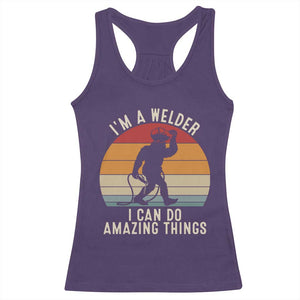 Funny Bigfoot Welding Gift Racerback Tank Top I Can Do Amazing Things With A Welder TS12 Purple Print Your Wear
