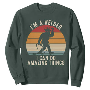 Funny Bigfoot Welding Gift Sweatshirt I Can Do Amazing Things With A Welder TS12 Dark Forest Green Print Your Wear