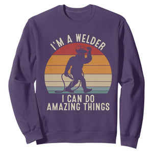 Funny Bigfoot Welding Gift Sweatshirt I Can Do Amazing Things With A Welder TS12 Purple Print Your Wear
