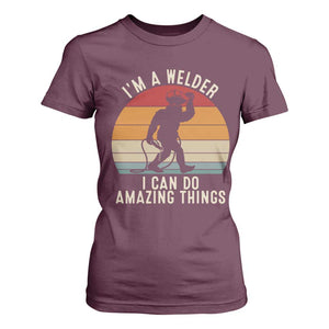 Funny Bigfoot Welding Gift T Shirt For Women I Can Do Amazing Things With A Welder TS12 Maroon Print Your Wear