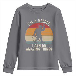 Funny Bigfoot Welding Gift Youth Sweatshirt I Can Do Amazing Things With A Welder TS12 Charcoal Print Your Wear