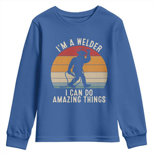 Funny Bigfoot Welding Gift Youth Sweatshirt I Can Do Amazing Things With A Welder TS12 Royal Blue Print Your Wear