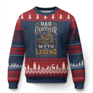 Dad The Carpenter The Myth The Legend Ugly Christmas Sweater Funny Woodworker Carpenter Graphic TS12 Navy Red Print Your Wear