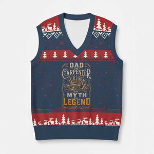 Dad The Carpenter The Myth The Legend V-Neck Knit Sweater Vest Funny Woodworker Carpenter Graphic TS12 Navy Red Print Your Wear