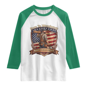 Proud American Woodworker Raglan Shirt Born To Woodwork Patriotic Gift