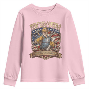American Construction Worker Youth Sweatshirt Building America For 250 Years TS12 Light Pink Print Your Wear
