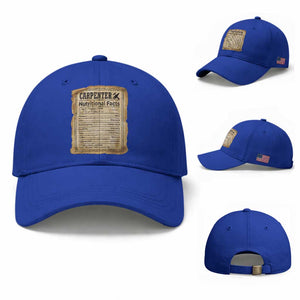 Woodworker Nutrition Label Baseball Cap Carpenter Nutritional Facts Graphic TS12 Baseball Cap Universal Fit Royal Blue Print Your Wear