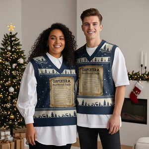Woodworker Nutrition Label V-Neck Knit Sweater Vest Carpenter Nutritional Facts Graphic