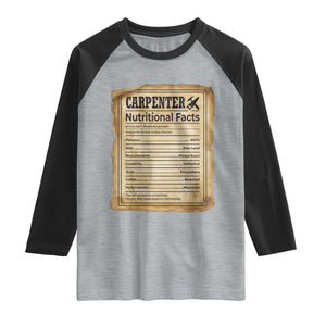 Woodworker Nutrition Label Raglan Shirt Carpenter Nutritional Facts Graphic TS12 Heather Gray Black Print Your Wear