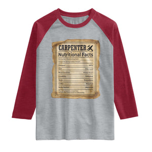 Woodworker Nutrition Label Raglan Shirt Carpenter Nutritional Facts Graphic TS12 Heather Gray Heather Red Print Your Wear