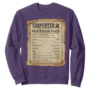 Woodworker Nutrition Label Sweatshirt Carpenter Nutritional Facts Graphic TS12 Purple Print Your Wear