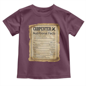 Woodworker Nutrition Label Toddler T Shirt Carpenter Nutritional Facts Graphic TS12 Maroon Print Your Wear