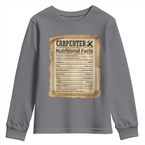 Woodworker Nutrition Label Youth Sweatshirt Carpenter Nutritional Facts Graphic
