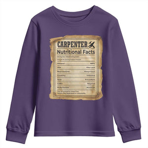 Woodworker Nutrition Label Youth Sweatshirt Carpenter Nutritional Facts Graphic