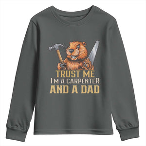 Funny Woodworking Beaver Youth Sweatshirt I Am A Carpenter And A Dad TS12 Dark Heather Print Your Wear