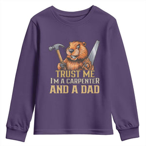 Funny Woodworking Beaver Youth Sweatshirt I Am A Carpenter And A Dad TS12 Purple Print Your Wear