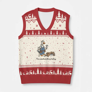 Funny Carpenter Duck V-Neck Knit Sweater Vest No Woodworking Today TS12 Beige Red Print Your Wear