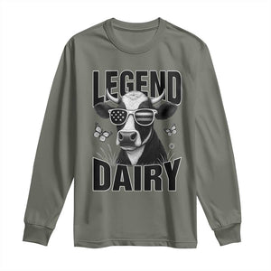 Legend Dairy Long Sleeve Shirt Funny Farmer Milk Joke Cow TS12 Military Green Print Your Wear