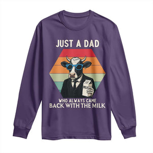 Just A Dad Who Always Came Back With The Milk Long Sleeve Shirt Funny Cow Father's Day TS12 Purple Print Your Wear