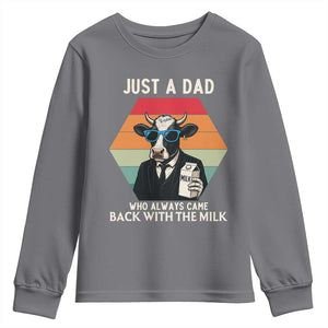 Just A Dad Who Always Came Back With The Milk Youth Sweatshirt Funny Cow Father's Day TS12 Charcoal Print Your Wear