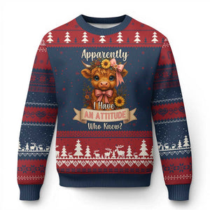 Apparently I Have An Attitude Who Knew Ugly Christmas Sweater Funny Sarcasm Highland Cow TS12 Navy Red Print Your Wear