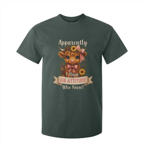 Apparently I Have An Attitude Who Knew T Shirt For Kid Funny Sarcasm Highland Cow TS12 Dark Forest Green Print Your Wear