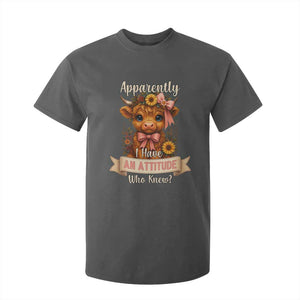Apparently I Have An Attitude Who Knew T Shirt For Kid Funny Sarcasm Highland Cow TS12 Dark Heather Print Your Wear