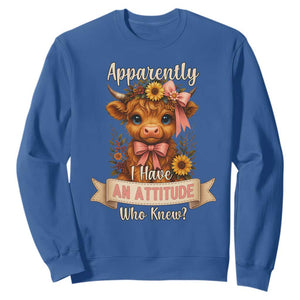 Apparently I Have An Attitude Who Knew Sweatshirt Funny Sarcasm Highland Cow TS12 Royal Blue Print Your Wear