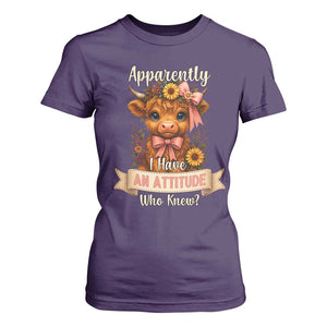 Apparently I Have An Attitude Who Knew T Shirt For Women Funny Sarcasm Highland Cow TS12 Purple Print Your Wear