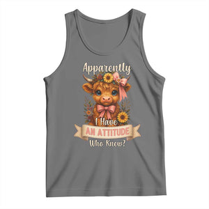 Apparently I Have An Attitude Who Knew Tank Top Funny Sarcasm Highland Cow TS12 Black Heather Print Your Wear