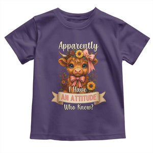 Apparently I Have An Attitude Who Knew Toddler T Shirt Funny Sarcasm Highland Cow TS12 Purple Print Your Wear