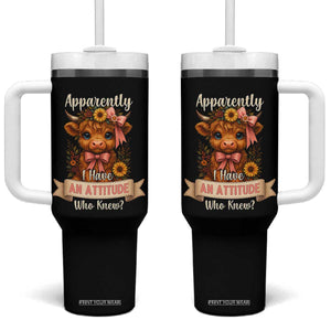 Apparently I Have An Attitude Who Knew Tumbler With Handle Funny Sarcasm Highland Cow TS12 One Size: 40 oz Black Print Your Wear