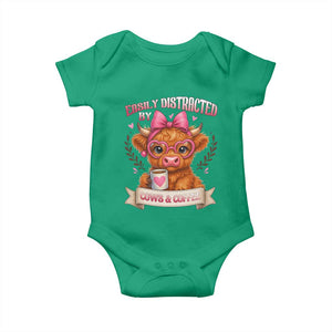 Easily Distracted By Cow And Coffee Baby Onesie Funny Highland Cow TS12 Irish Green Print Your Wear