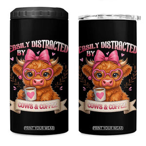 Easily Distracted By Cow And Coffee 4 in 1 Can Cooler Tumbler Funny Highland Cow TS12 One Size: 16 oz Black Print Your Wear