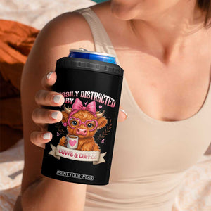 Easily Distracted By Cow And Coffee 4 in 1 Can Cooler Tumbler Funny Highland Cow TS12 Print Your Wear