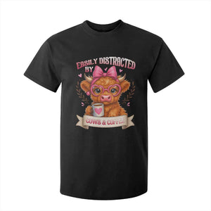 Easily Distracted By Cow And Coffee T Shirt For Kid Funny Highland Cow TS12 Black Print Your Wear